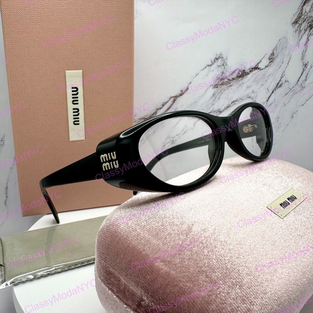 New MIU MIU Eyeglasses Black Oval Glasses 55-18mm Full Rim Rx-able